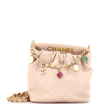 Chanel Resin Charms Chain Bucket Bag Quilted Lambskin Small