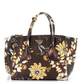 Prada Double Zip Lux Tote Printed Saffiano Leather Medium