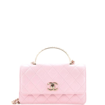 Chanel Pearl Top Handle Phone Holder with Chain Quilted Lambskin