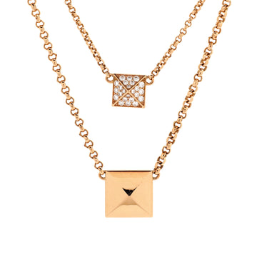 Hermes Clou d'H Double Pendant Necklace 18K Rose Gold with Diamonds