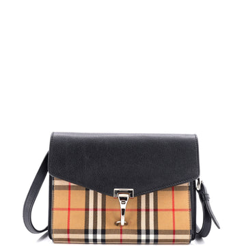 Burberry Macken Crossbody Bag Leather and Vintage Check Canvas Small