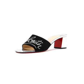 Christian Louboutin Women's Dear Home Logo Heeled Mules Crystal Embellished Suede 55