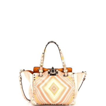 Valentino Garavani 1975 Rockstud Flip Lock Flap Bag Striped Leather Mini