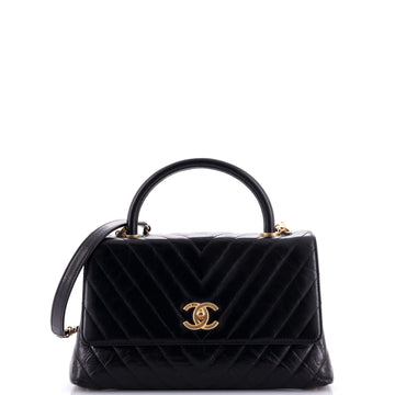 Chanel Coco Top Handle Bag Chevron Aged Calfskin Small