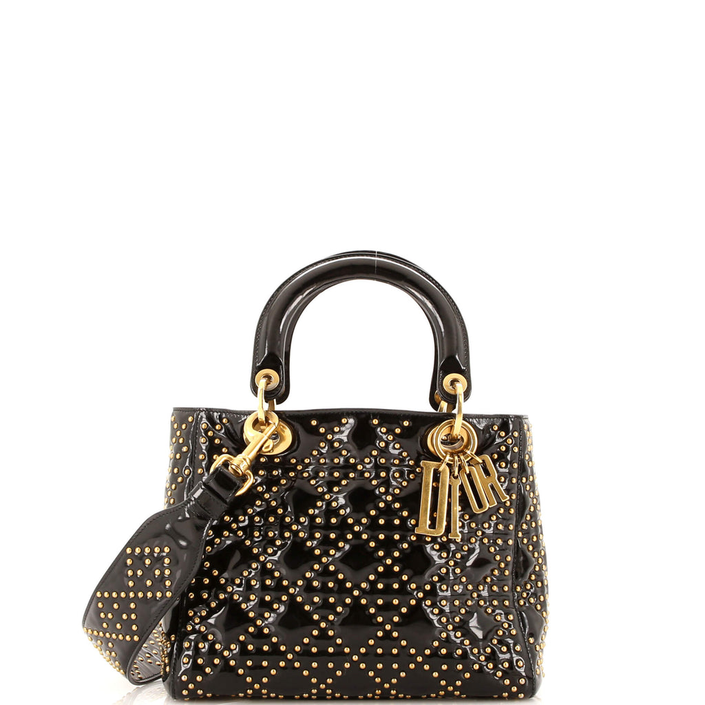 Christian Dior Supple Lady Dior Bag Cannage Studded Patent Medium