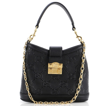 Gucci Wonka Convertible Top Handle Bucket Bag Debossed GG Leather Small