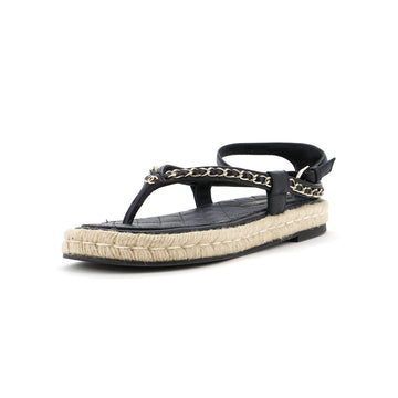 Chanel Women's CC Chain Thong Espadrille Sandals Leather