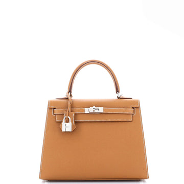 Hermes Kelly Handbag Brown Epsom with Palladium Hardware 25