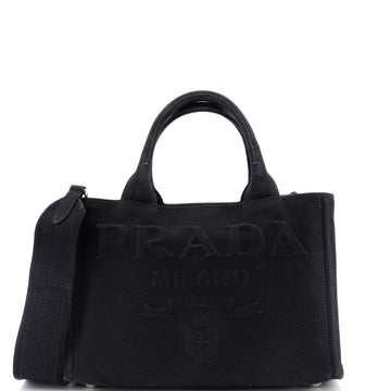 Prada Embossed Logo Canapa Convertible Tote Canvas Mini