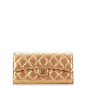 Chanel CC Gusset Classic Flap Wallet Quilted Metallic Lambskin Long