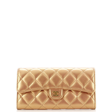 Chanel CC Gusset Classic Flap Wallet Quilted Metallic Lambskin Long
