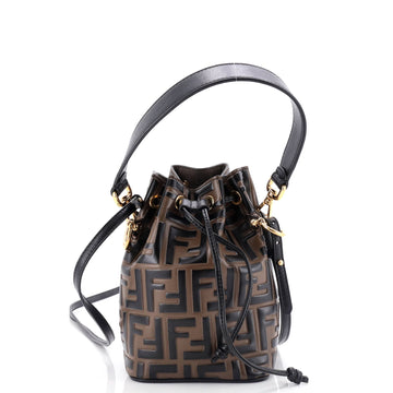 Fendi Mon Tresor Bucket Bag Zucca Embossed Leather Mini