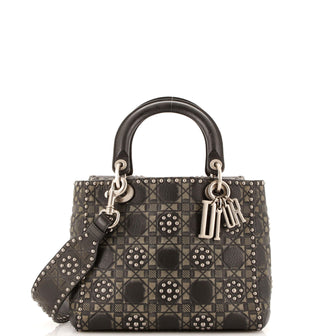 Christian Dior Supple Lady Dior Bag Studded Cannage Embossed Calfskin Medium