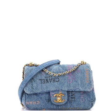 Chanel Denim Mood Flap Bag Logo Printed Quilted Denim Small