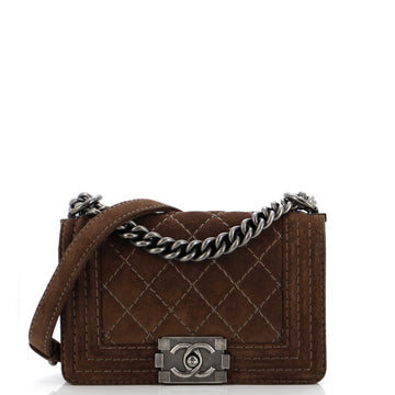 Chanel Stitch Boy Flap Bag Quilted Suede Small