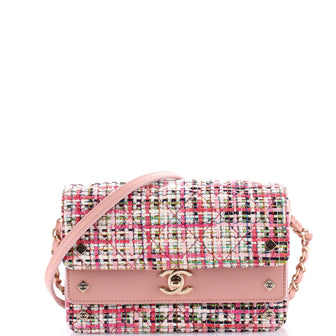 Chanel CC Stud Double Flap Bag Quilted Tweed with Leather Small