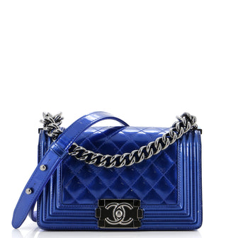 Chanel Boy Flap Bag Quilted Patent Small
