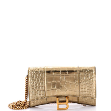 Balenciaga Hourglass Chain Wallet Crocodile Embossed Leather
