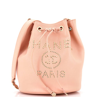 Chanel Deauville Drawstring Bucket Bag Studded Caviar Medium