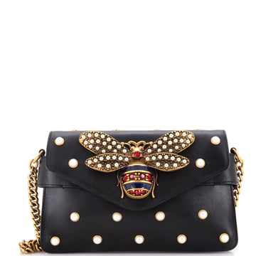 Gucci Broadway Pearly Bee Shoulder Bag Embellished Leather Mini