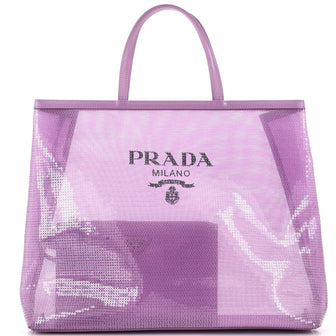 Prada Logo Open Tote Sequined Mesh Large
