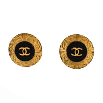 Chanel Vintage CC Round Button Clip-On Earrings	 Metal and Resin