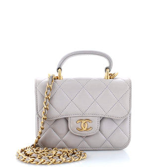 Chanel Top Handle Flap Coin Purse with Chain Quilted Lambskin