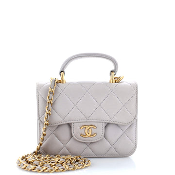 Chanel Top Handle Flap Coin Purse with Chain Quilted Lambskin