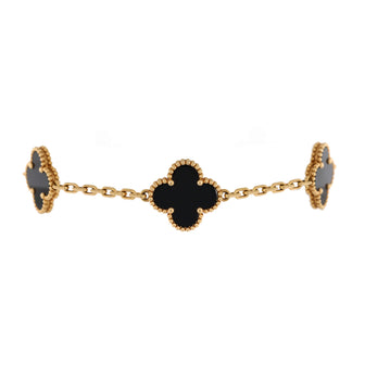 Van Cleef & Arpels Vintage Alhambra 5 Motifs Bracelet 18K Yellow Gold and Onyx