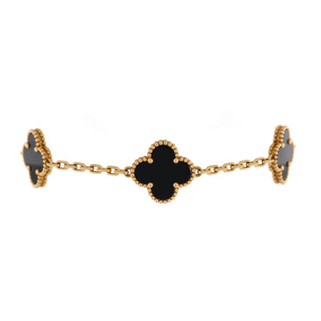Van Cleef & Arpels Vintage Alhambra 5 Motifs Bracelet 18K Yellow Gold and Onyx