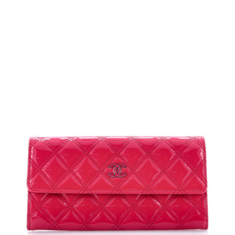Chanel Double Stitch Flap Wallet Quilted Patent Long