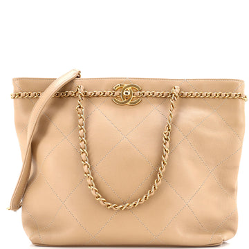 Chanel CC Lock Chain Handle Shopping Tote Quilted Calfskin Small