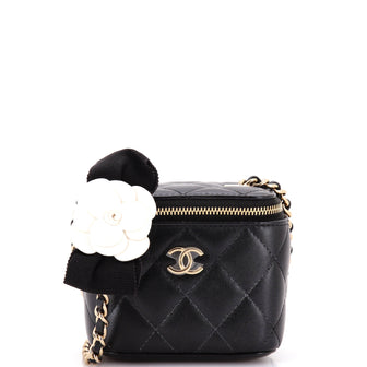 Chanel Camellia Bow Vanity Case with Chain Quilted Lambskin Mini