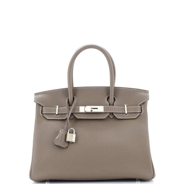 Hermes Birkin Handbag Grey Clemence with Palladium Hardware 30
