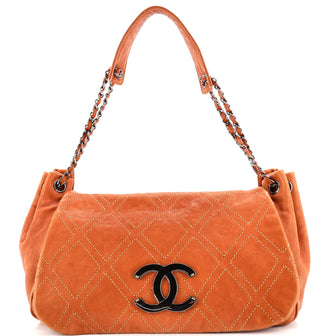 Chanel Diamond Stitch Accordion Flap Bag Quilted Calfskin Large