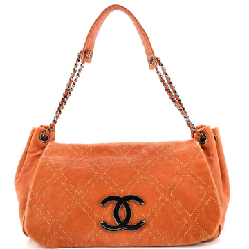 Chanel Diamond Stitch Accordion Flap Bag Quilted Calfskin Large