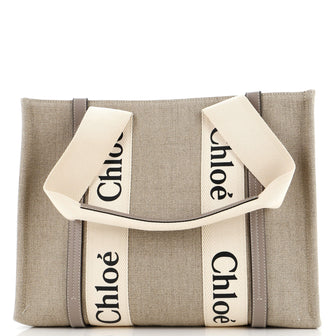 Chloe Woody Tote Canvas with Leather Medium