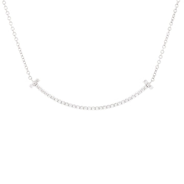 Tiffany & Co. T Smile Pendant Necklace 18K White Gold with Diamonds Small