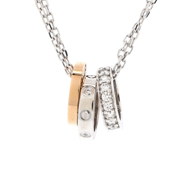 Cartier Love 3 Ring Pendant Necklace 18K Rose Gold and 18K White Gold with Diamonds