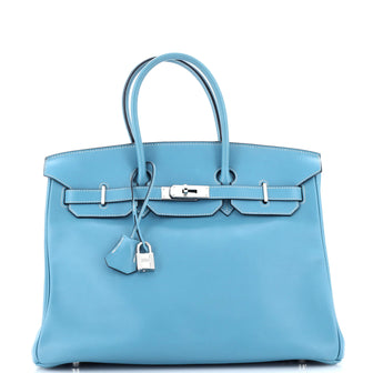 Hermes Birkin Handbag Blue Swift with Palladium Hardware 35