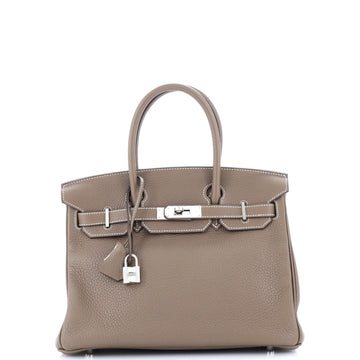 Hermes Birkin Handbag Grey Clemence with Palladium Hardware 30