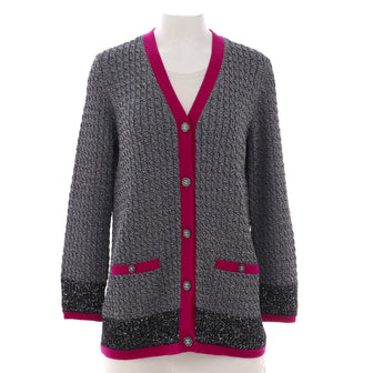 Chanel Women's Metallic Checked Colorblock V-Neck Cardigan Viscose Blend with Cashmere