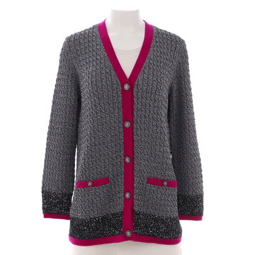 Chanel Women's Metallic Checked Colorblock V-Neck Cardigan Viscose Blend with Cashmere