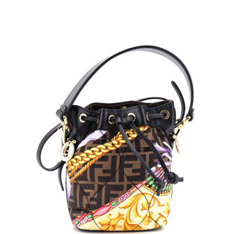Fendi x Versace Fendace Mon Tresor Bucket Bag Quilted Printed Zucca Silk Mini