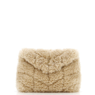 Saint Laurent LouLou Puffer Clutch Matelasse Chevron Shearling Small