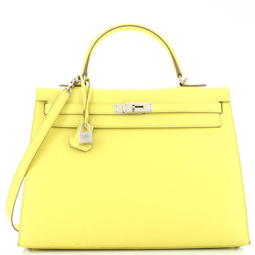 Hermes Kelly Handbag Yellow Epsom with Palladium Hardware 35