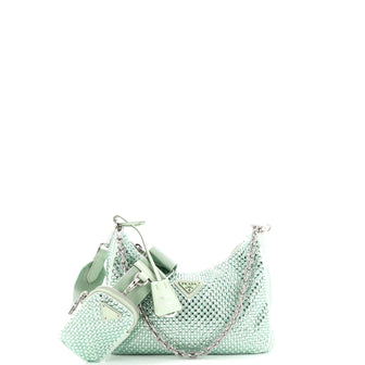 Prada Re-Edition 2005 Shoulder Bag Crystal Embellished Satin Small