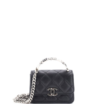 Chanel Coco Enamel Top Handle Flap Clutch with Chain Quilted Caviar