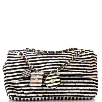 Chanel CC Chain Flap Bag Quilted Striped Velvet Medium