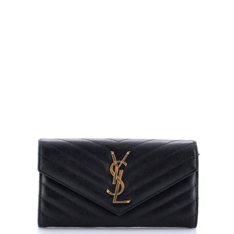 Saint Laurent Classic Monogram Flap Wallet Matelasse Chevron Leather Large
